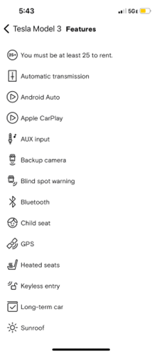 Turo app vehicle features